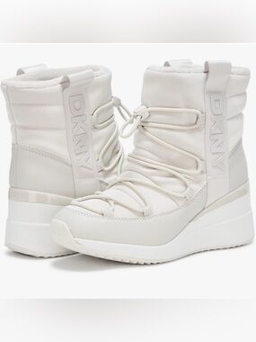 DKNY Perla Wedge Sneaker Boots In White Women’s Size 7 New In Box $138 MSRP